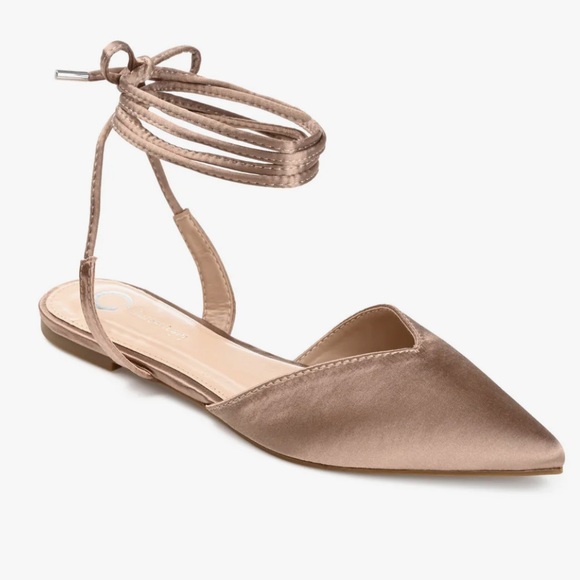 Journee Collection Theia Nude Velvet Pointed-Toe Strappy Flats 12 - Picture 1 of 7